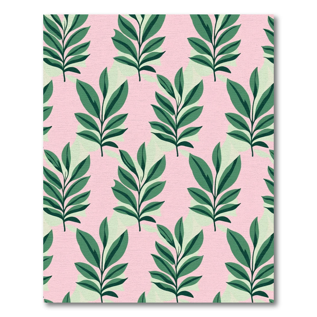Green Leafy Branches Pink Background Rug