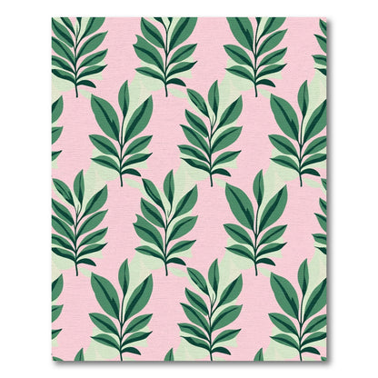 Green Leafy Branches Pink Background Rug