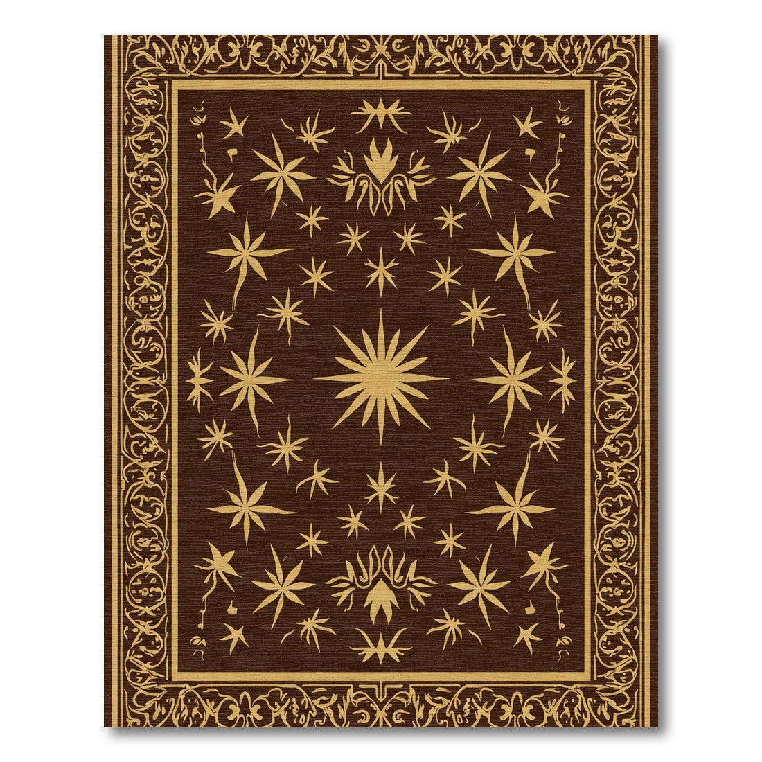 Brown Gold Starburst Medallion Border Rug