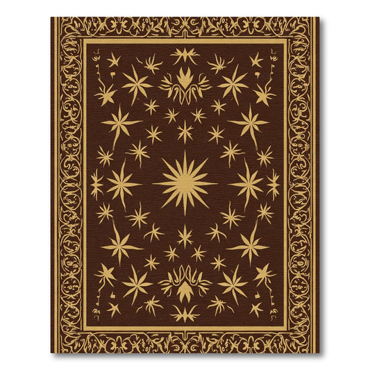 Brown Gold Starburst Medallion Border Rug