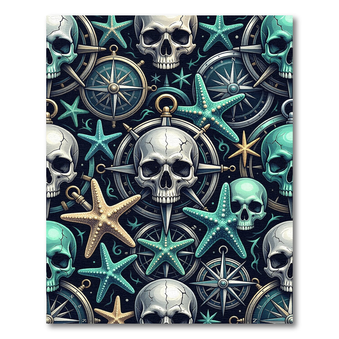 Gothic Nautical Compass Skull Starfish Rug