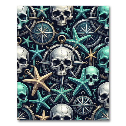 Gothic Nautical Compass Skull Starfish Rug